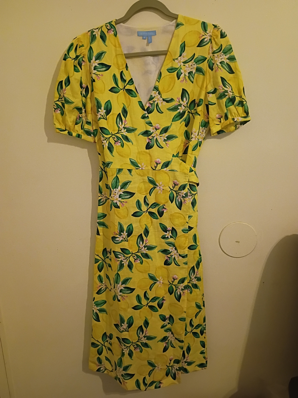 Draper James Yellow Lemon Print Midi Wrap Dress Sz 6